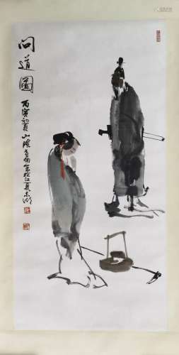 CHINESE SCROLL PAINTING OF FIGURES SIGNED BY LI YAONAN
