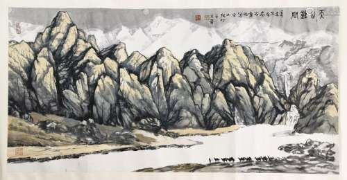 CHINESE SCROLL PAINTING OF MOUNTAIN VIEWS SIGNED BY ZHANG TI...