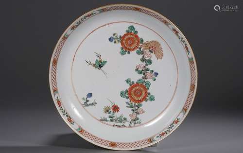 CHINESE PORCELAIN WUCAI BUTTERFLY AND FLOWER PLATE QING DYNA...