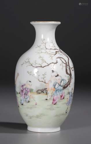 CHINESE PORCELAIN FAMILLE ROSE BOY PLAYING VASE REPUBLIC PER...