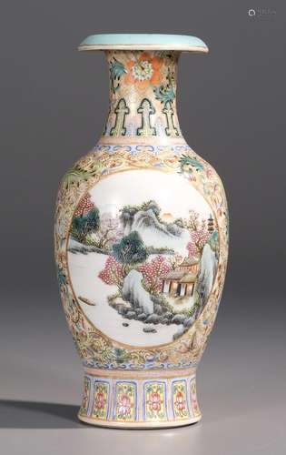 CHINESE PORCELAIN FAMILLE ROSE MOUNTAIN VIEWS VASE REPUBLIC ...