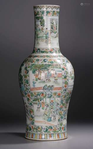 LARGE CHINESE PORCELAIN CANTON FAMILLE ROSE FIGURES VASE REP...