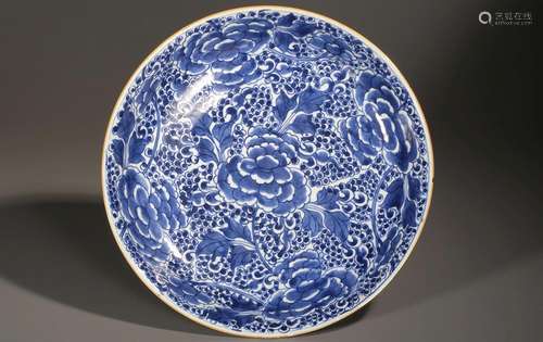 CHINESE PORCELAIN BLUE AND WHITE FLOWER PLATE LATE QING DYNA...