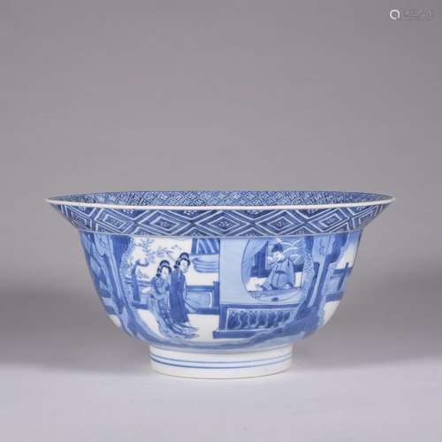 CHINESE PORCELAIN BLUE AND WHITE FIGURES AND STORY BOWL KANG...