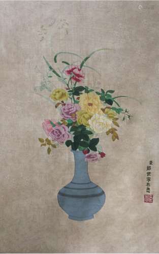 CHINESE KESI EMBROIDERY TAPESTRY OF FLOWER IN VASE