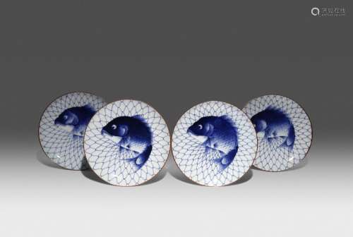 FOUR JAPANESE BLUE AND WHITE DISHES