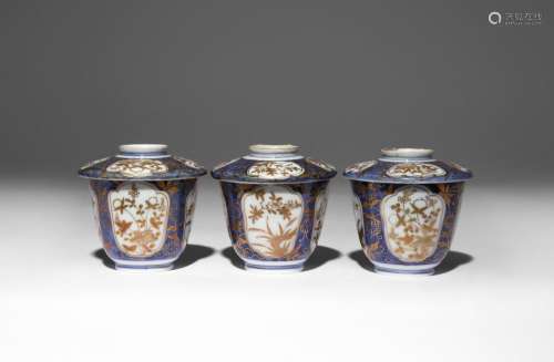 THREE JAPANESE CUPS AND COVERS
