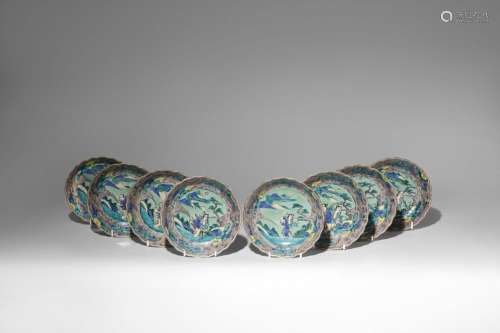 A SET OF EIGHT JAPANESE POLYCHROME ENAMEL DISHES