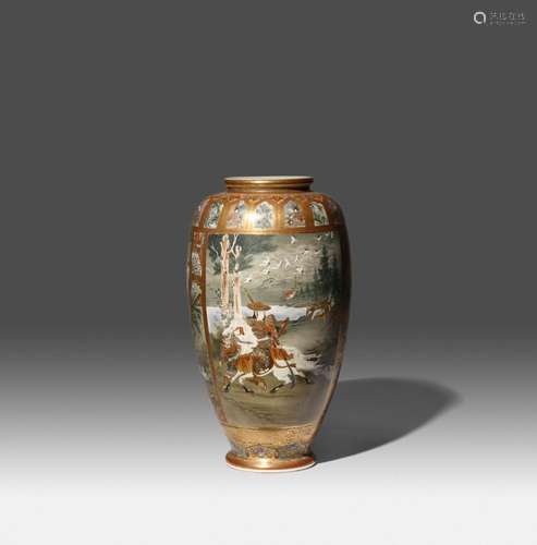 A TALL JAPANESE SATSUMA VASE BY THE YASUDA COMPANY