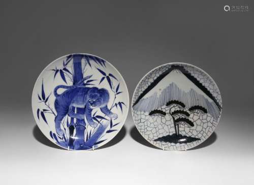 TWO JAPANESE ARITA BLUE AND WHITE DISHES