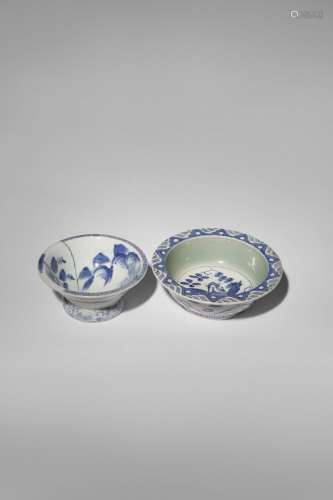 TWO JAPANESE BLUE AND WHTE BOWLS