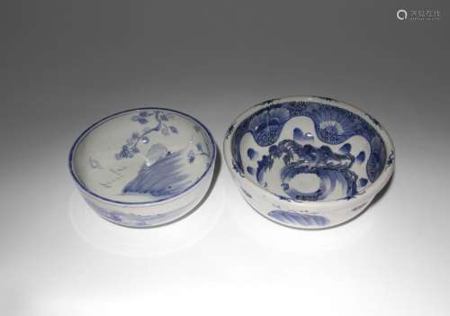 TWO LARGE JAPANESE BLUE AND WHITE BOWLS