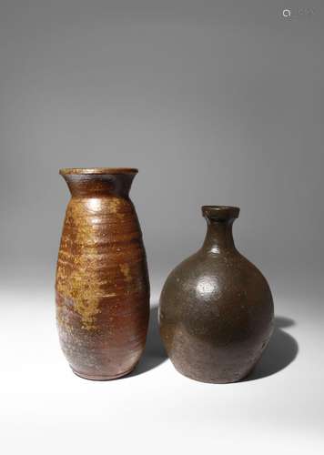 TWO JAPANESE BIZEN BOTTLE VASES