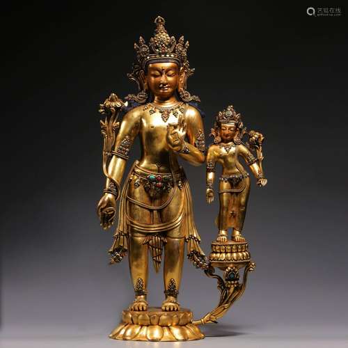 TIBETAN GILT BRONZE STANDING BUDDHA