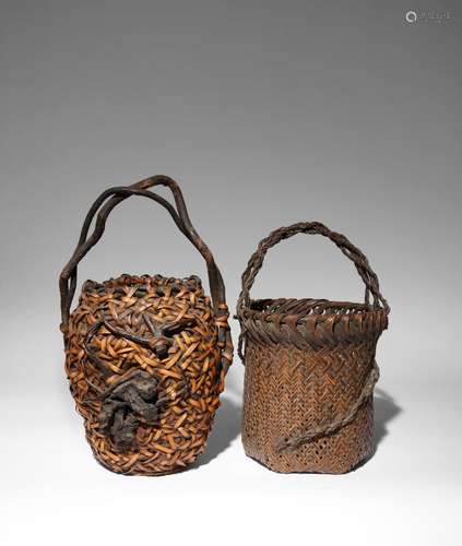 TWO TALL JAPANESE BAMBOO BASKETS, HANAKAGO