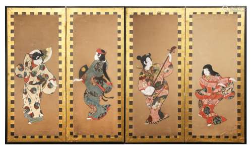 A JAPANESE FOUR-FOLD BYOBU (PAPER SCREEN)