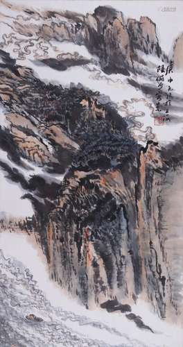 CHINESE SCROLL PAINTING OF MOUNTAIN VIEWS SIGNED BY LU YANSH...