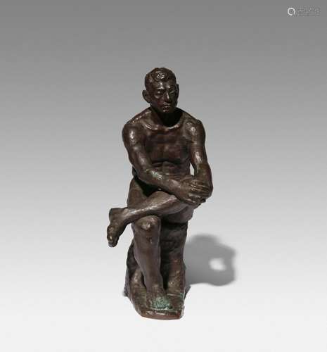 A JAPANESE BRONZE MODEL OF A MALE NUDE