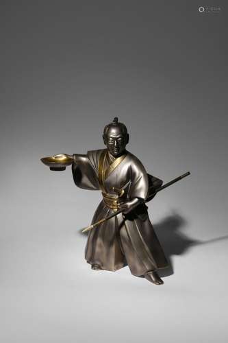 A LARGE JAPANESE SILVERED AND PARCEL-GILT BRONZE OKIMONO OF ...