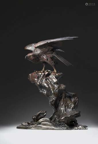 A LARGE AND IMPRESSIVE JAPANESE BRONZE OKIMONO OF A HAWK BY ...