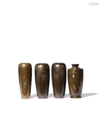 A SMALL COLLECTION OF JAPANESE INLAID BRONZE VASES