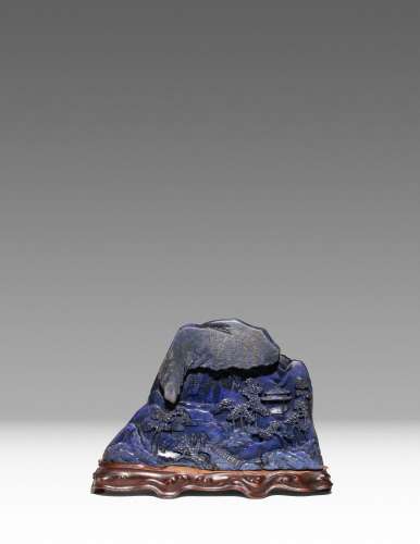 A CHINESE LAPIS LAZULI BOULDER CARVING