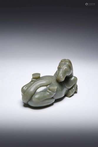 A LARGE CHINESE CELADON JADE CARVING OF A HORSE