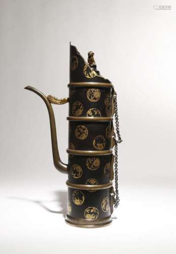 A RARE TIBETAN-STYLE GILT AND BLACK LACQUER EWER AND COVER, ...