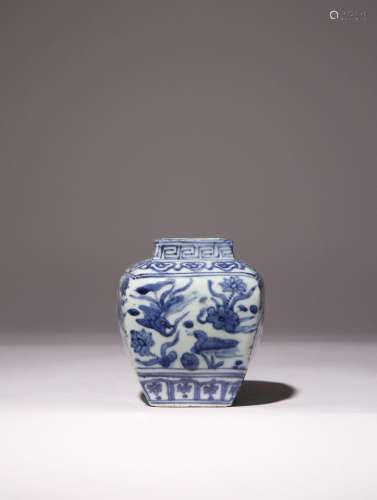 A CHINESE BLUE AND WHITE SQUARE JAR