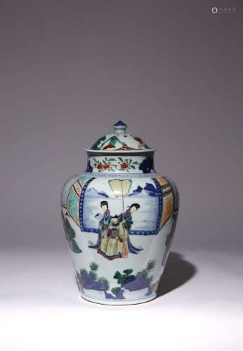 A CHINESE WUCAI 'FIGURAL' VASE AND COVER