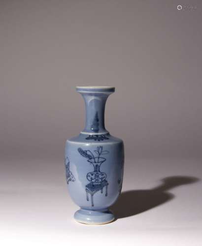 A SMALL CHINESE LAVENDER-GROUND AND UNDERGLAZE BLUE BALUSTER...