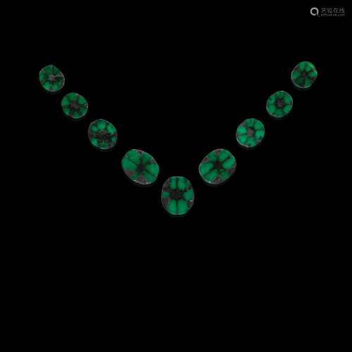 Rare Suite of Nine Trapiche Emeralds