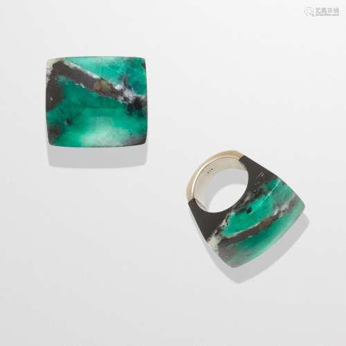 Emerald-in-Matrix and Silver Ring