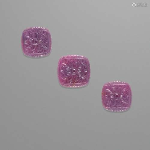 Three Pink Purple Sapphire Plaques