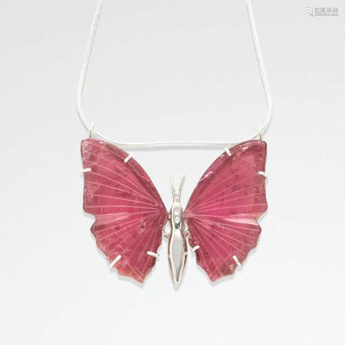 Pink Tourmaline Butterfly Pendant