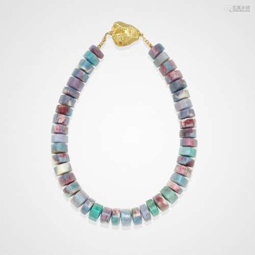 Paraiba Tourmaline Bead Necklace with Gold "Nugget-form...