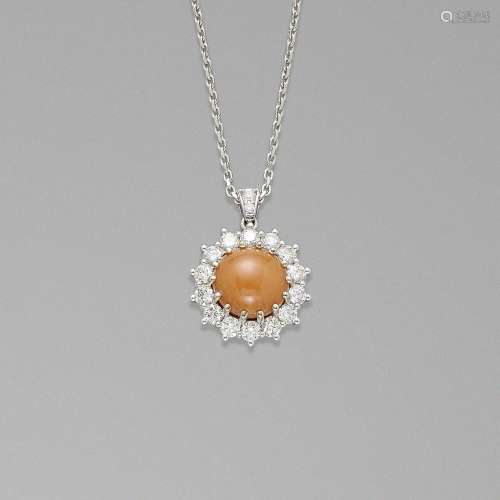 Orange Non-Nacreous Pearl and Diamond Pendant--"Horse C...