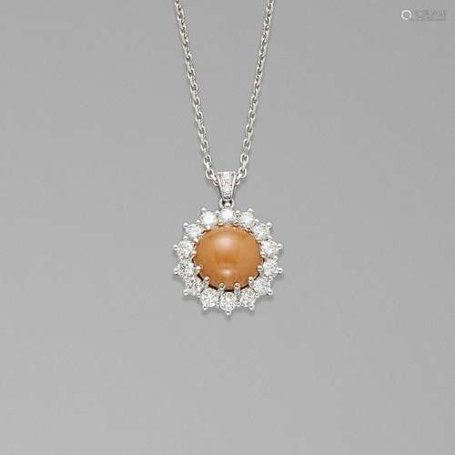 Orange Non-Nacreous Pearl and Diamond Pendant--"Horse C...