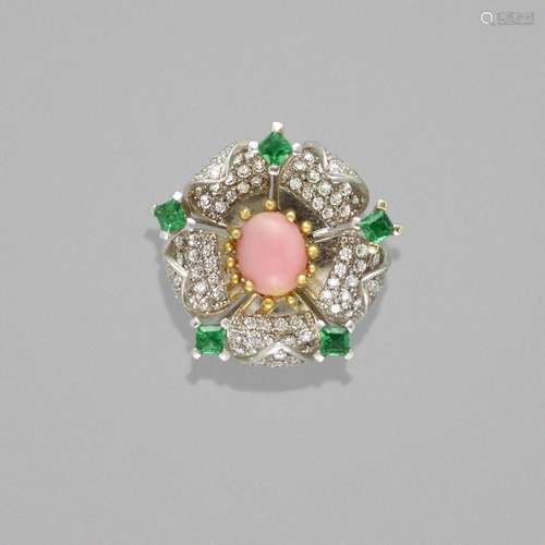 Pink Non-nacreous Pearl and Diamond Flower-form Ring