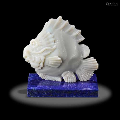 Opal Carving of Fish on Lapis Lazuli Base