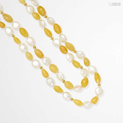 Yellow Opal, Pearl and High-Karat Gold Necklace