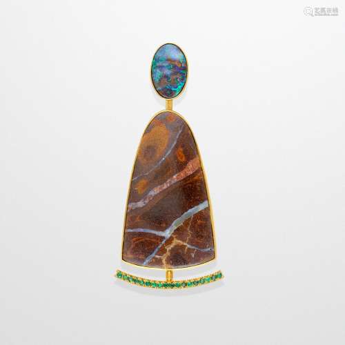 Boulder Opal and Emerald Pendant by Konstantin Libman