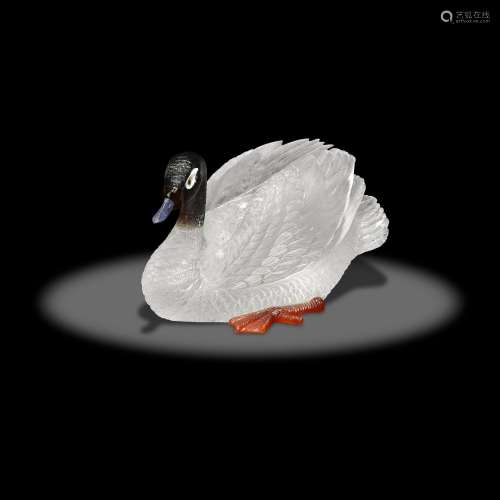 Rock Crystal Quartz and Multi-Gem Carving of a Swan by Manfr...
