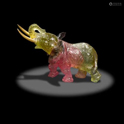 California Bi-colored Tourmaline Carving of an Elephant