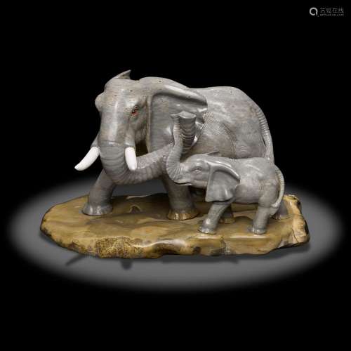 "Nature's Paintbrush" Jasper Carving of an Elephan...