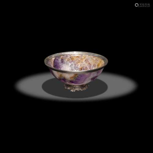 Chevron Amethyst Bowl with Silver Mounting