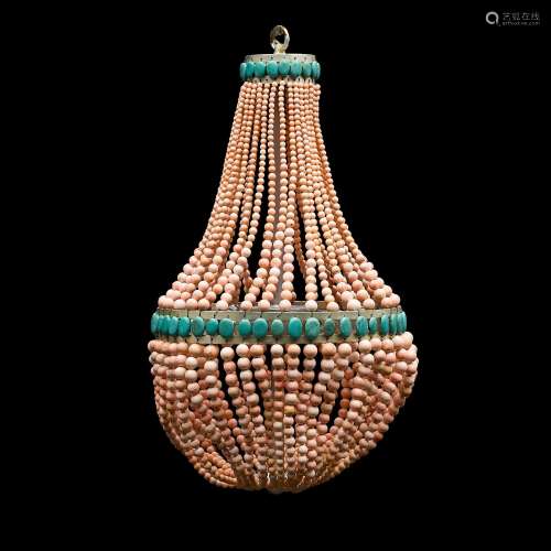 Coral and Turquoise Chandelier by Marjorie Skouras