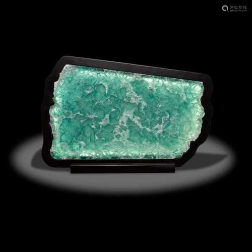 Green Fluorite Illuminated Panel on Custom Stand