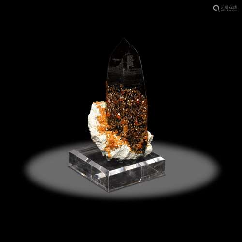 Spessartine Garnet on Smoky Quartz