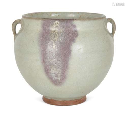 A Chinese junyao twin-handled jar, Jin/Yuan dynasty, the glo...